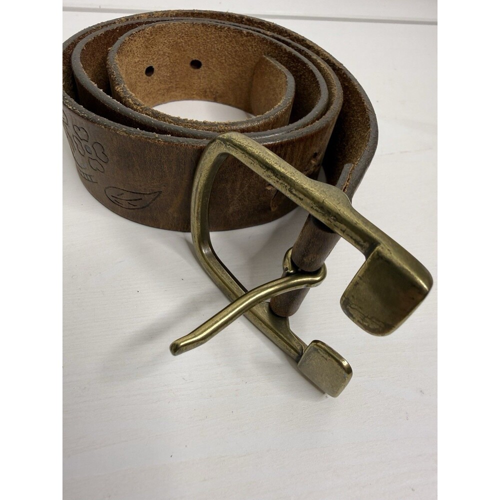 Genuine Leather Belt Made In Guatemala Brown Tooled Brass Buckle Belt